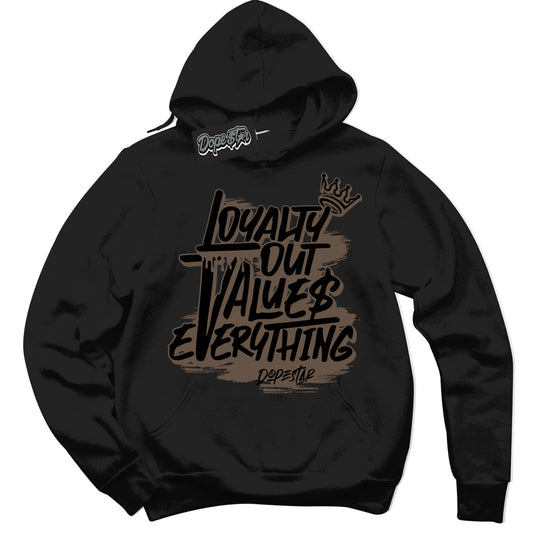 Cool Black Hoodie with “Loyalty Out Values Everything” design that Perfectly Matches Jumpman Jack TR Travis Scott Dark Mocha Sneakers.
