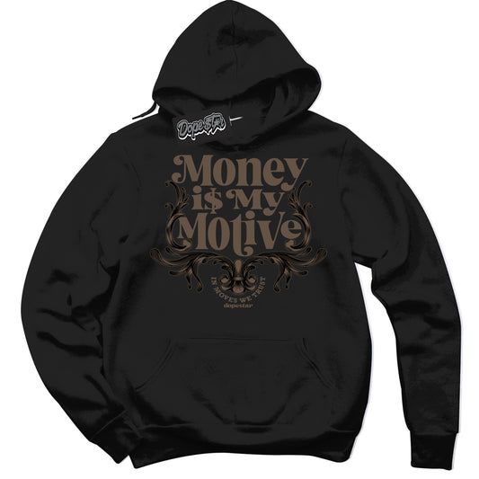 Cool Black Hoodie with “Money Is My Motive” design that Perfectly Matches Jumpman Jack TR Travis Scott Dark Mocha Sneakers.

