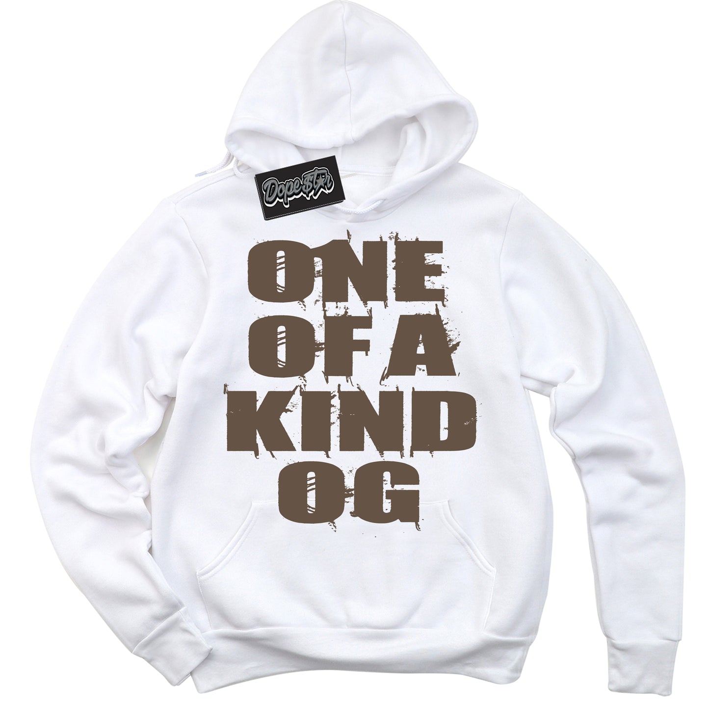Cool White Hoodie with “One Of A Kind” design that Perfectly Matches Jumpman Jack TR Travis Scott Dark Mocha Sneakers.
