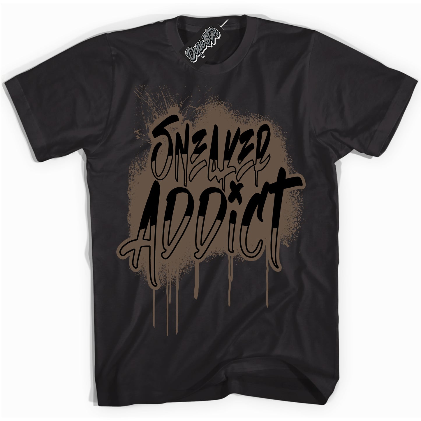 Cool Black Shirt with “Sneaker Addict” design that perfectly matches the Jumpman Jack TR Travis Scott Dark Mocha Sneakers.
