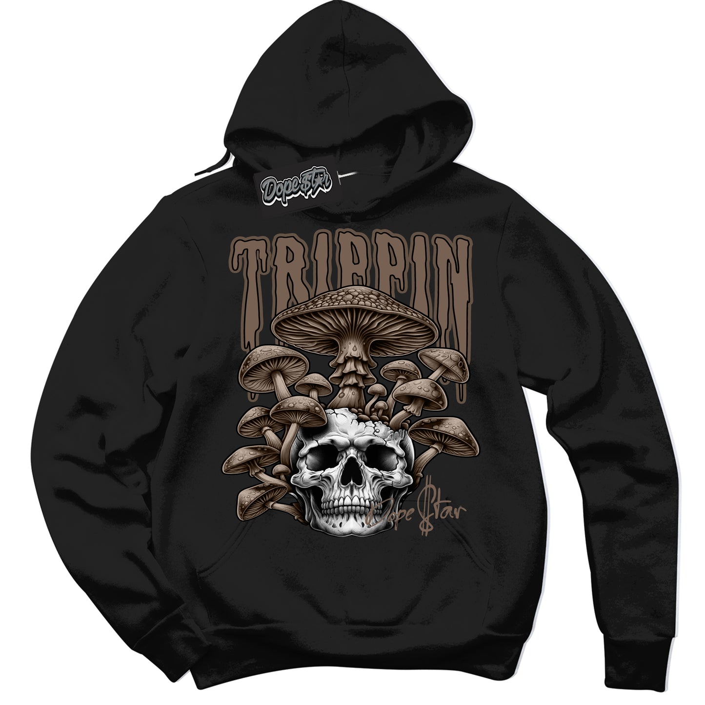 Cool Black Hoodie with “Trippin” design that Perfectly Matches Jumpman Jack TR Travis Scott Dark Mocha Sneakers.
