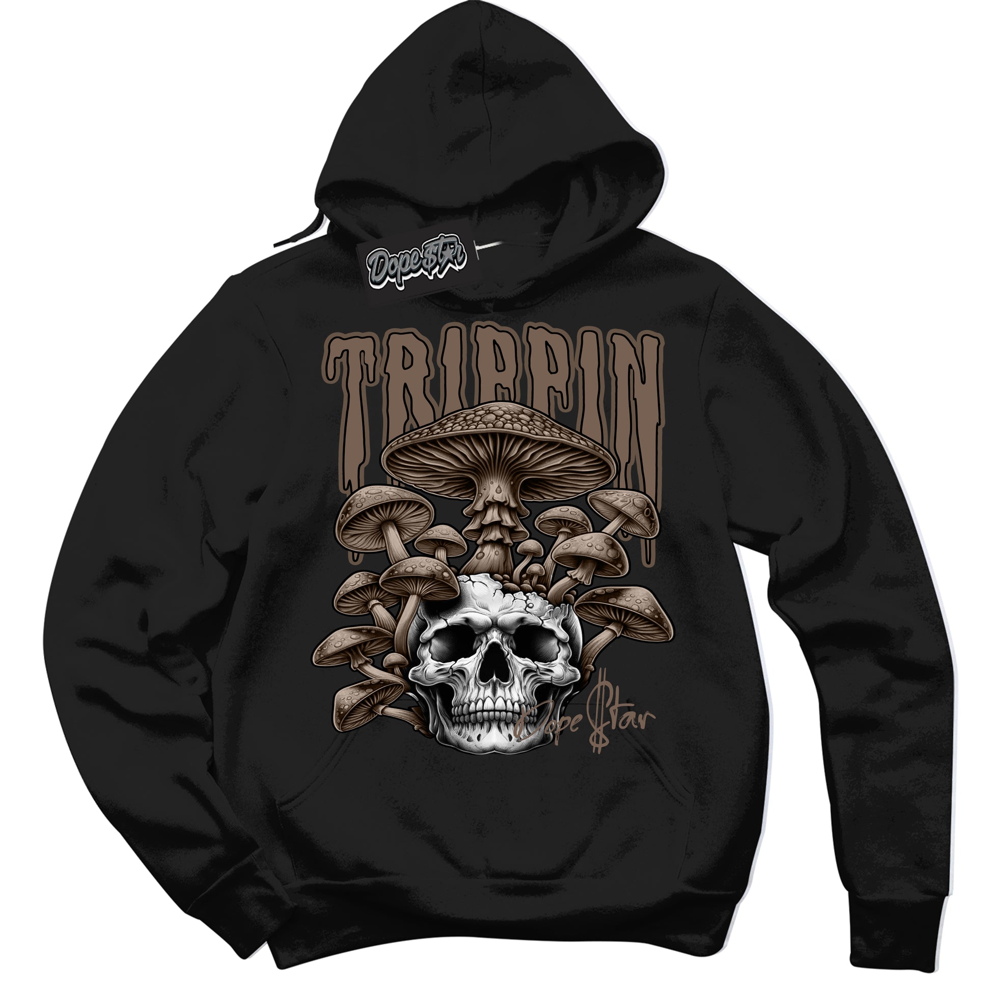 Cool Black Hoodie with “Trippin” design that Perfectly Matches Jumpman Jack TR Travis Scott Dark Mocha Sneakers.
