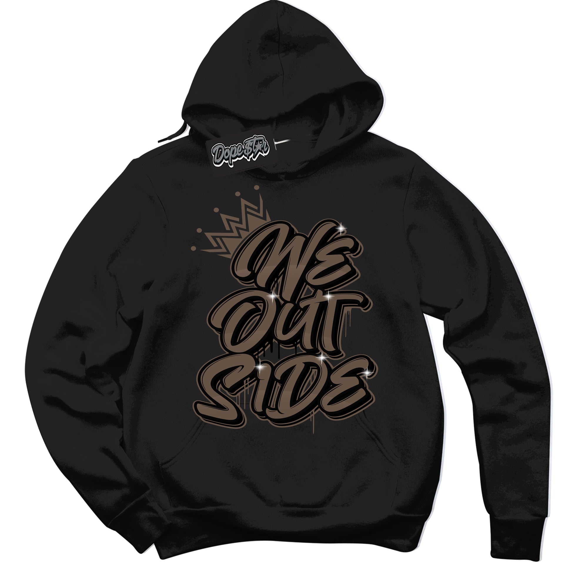 Cool Black Hoodie with “We Outside” design that Perfectly Matches Jumpman Jack TR Travis Scott Dark Mocha Sneakers.
