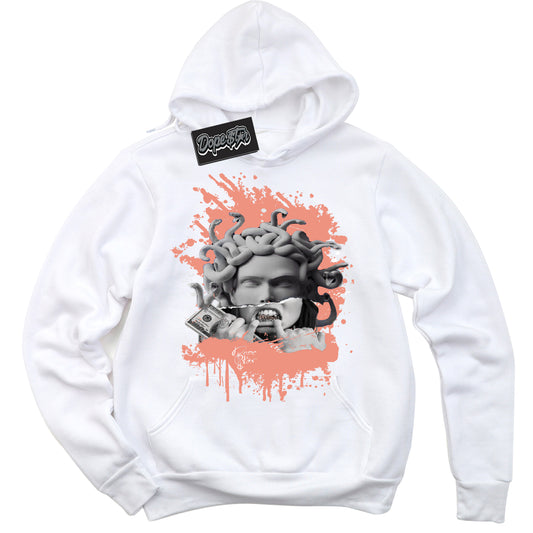 Cool White Hoodie with “Medusa” design that Perfectly Matches Light Wild Mango Dunk.

