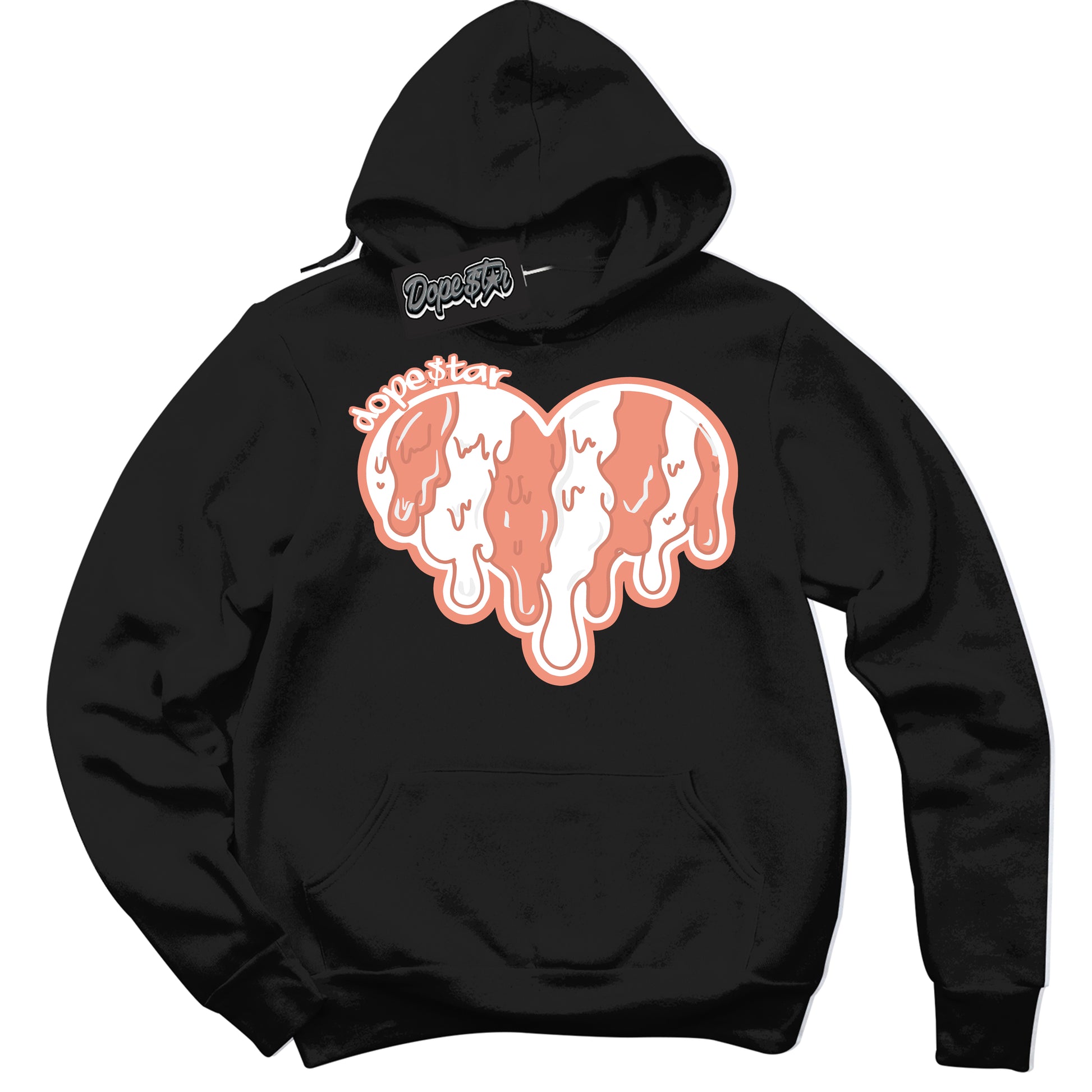 Cool Black Hoodie with “Melting Heart” design that Perfectly Matches Light Wild Mango Dunk.