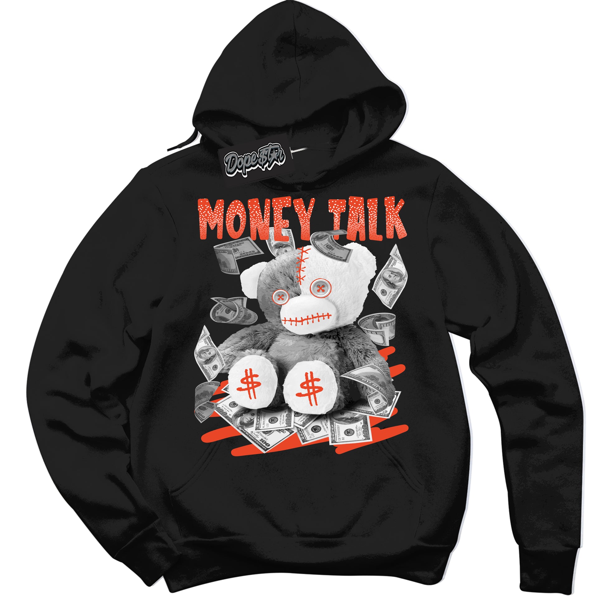 Cool Black Hoodie with “Money Talk Bear” design that Perfectly Matches Cosmic Clay Dunk.

