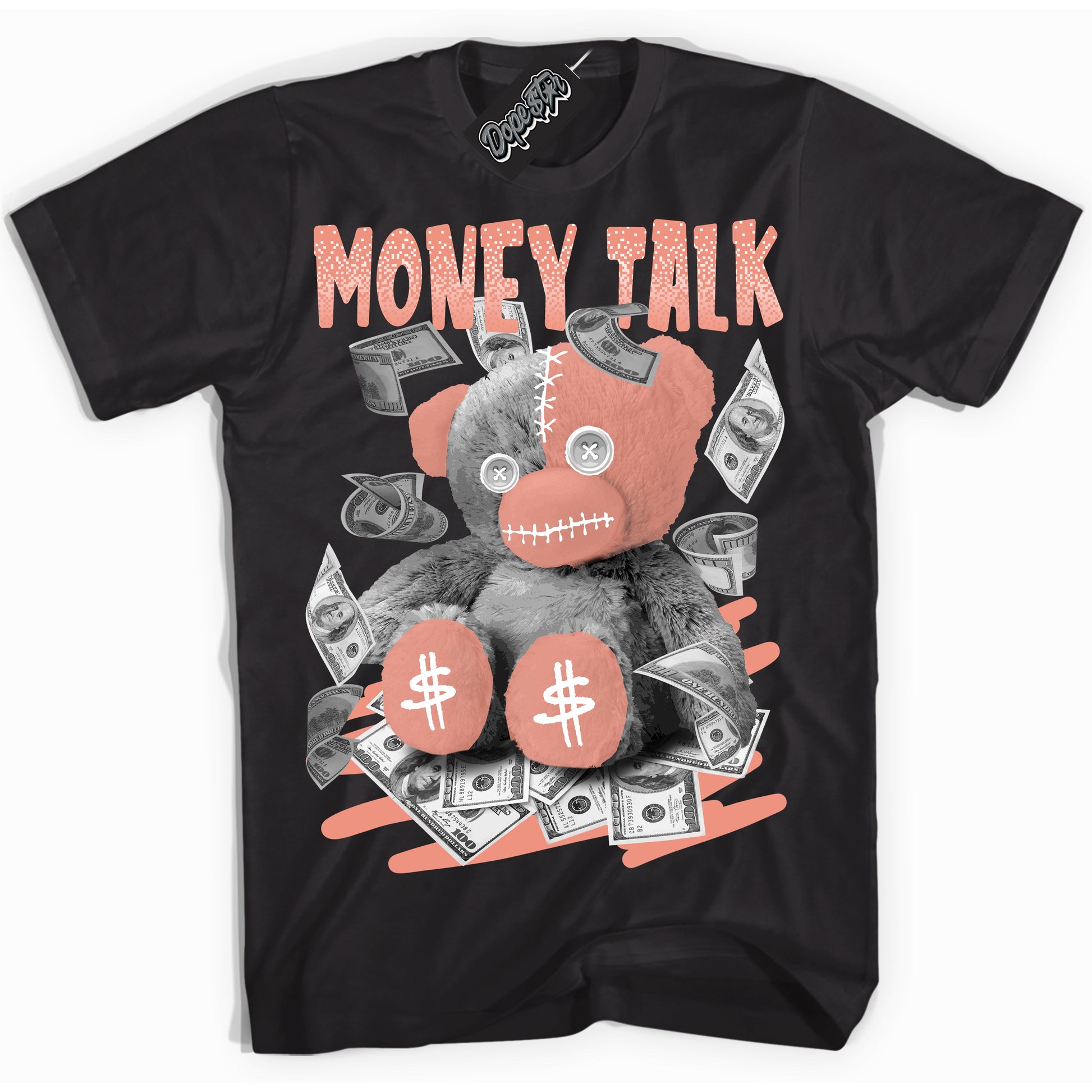 Cool Black Shirt with “Money Talk Bear” design that perfectly matches Light Wild Mango Dunk.
