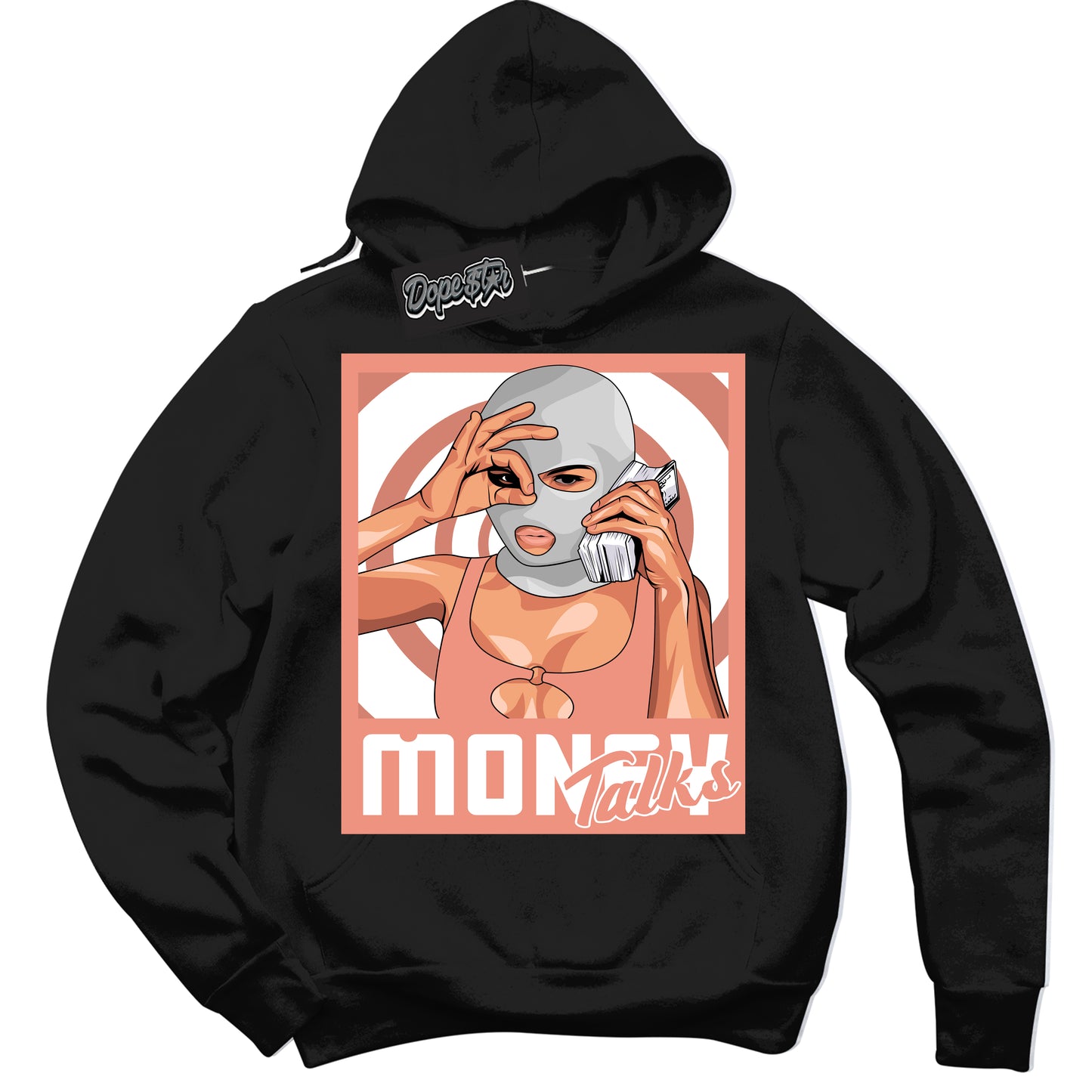 Cool Black Hoodie with “Money Talks” design that Perfectly Matches Light Wild Mango Dunk.
