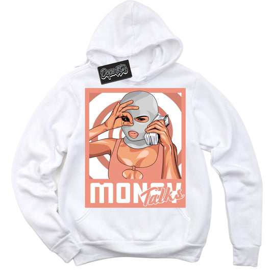 Cool White Hoodie with “Money Talks” design that Perfectly Matches Light Wild Mango Dunk.
