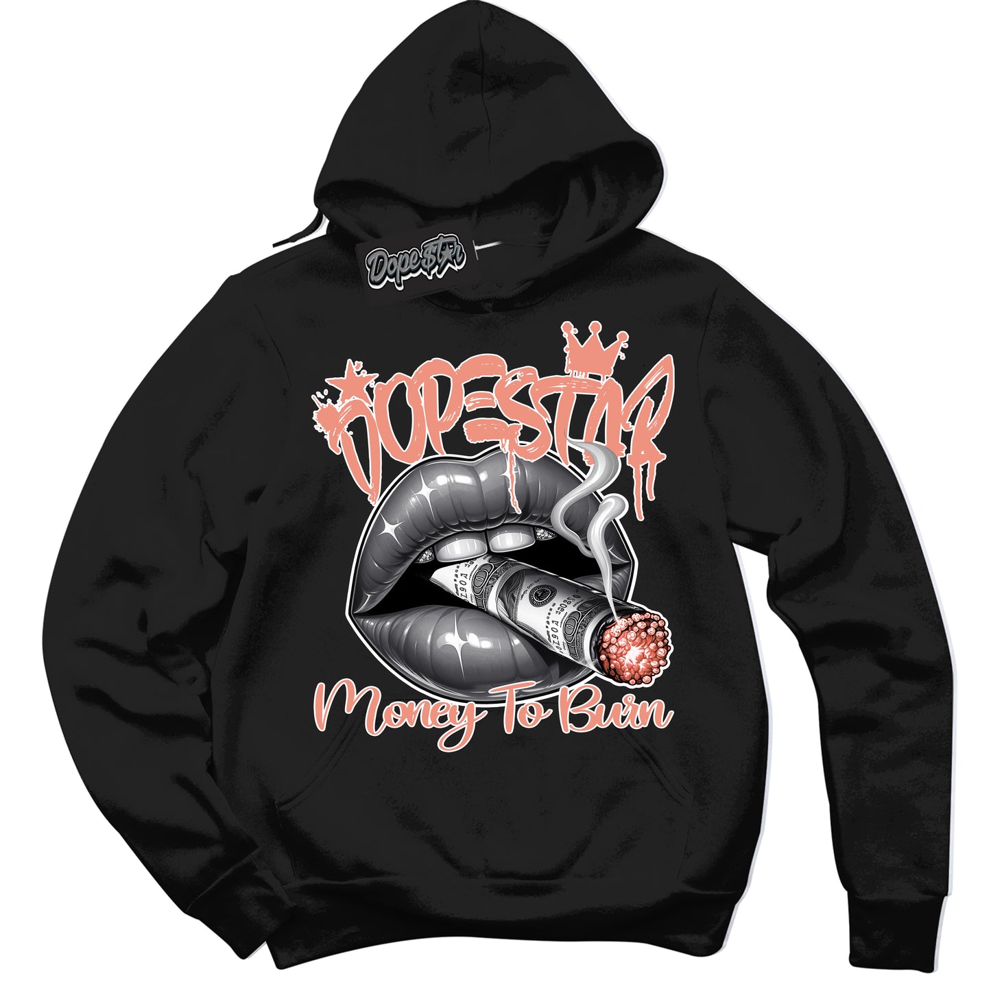 Cool Black Hoodie with “Money To Burn” design that Perfectly Matches Light Wild Mango Dunk.
