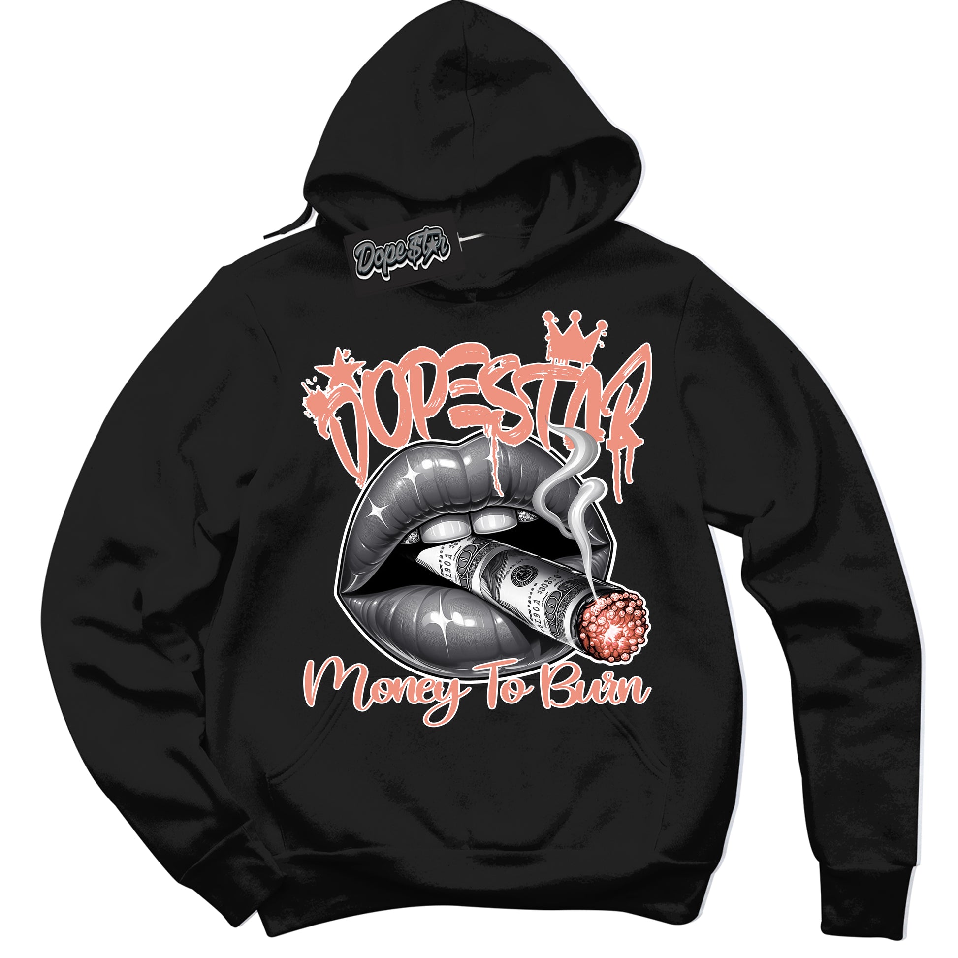Cool Black Hoodie with “Money To Burn” design that Perfectly Matches Light Wild Mango Dunk.
