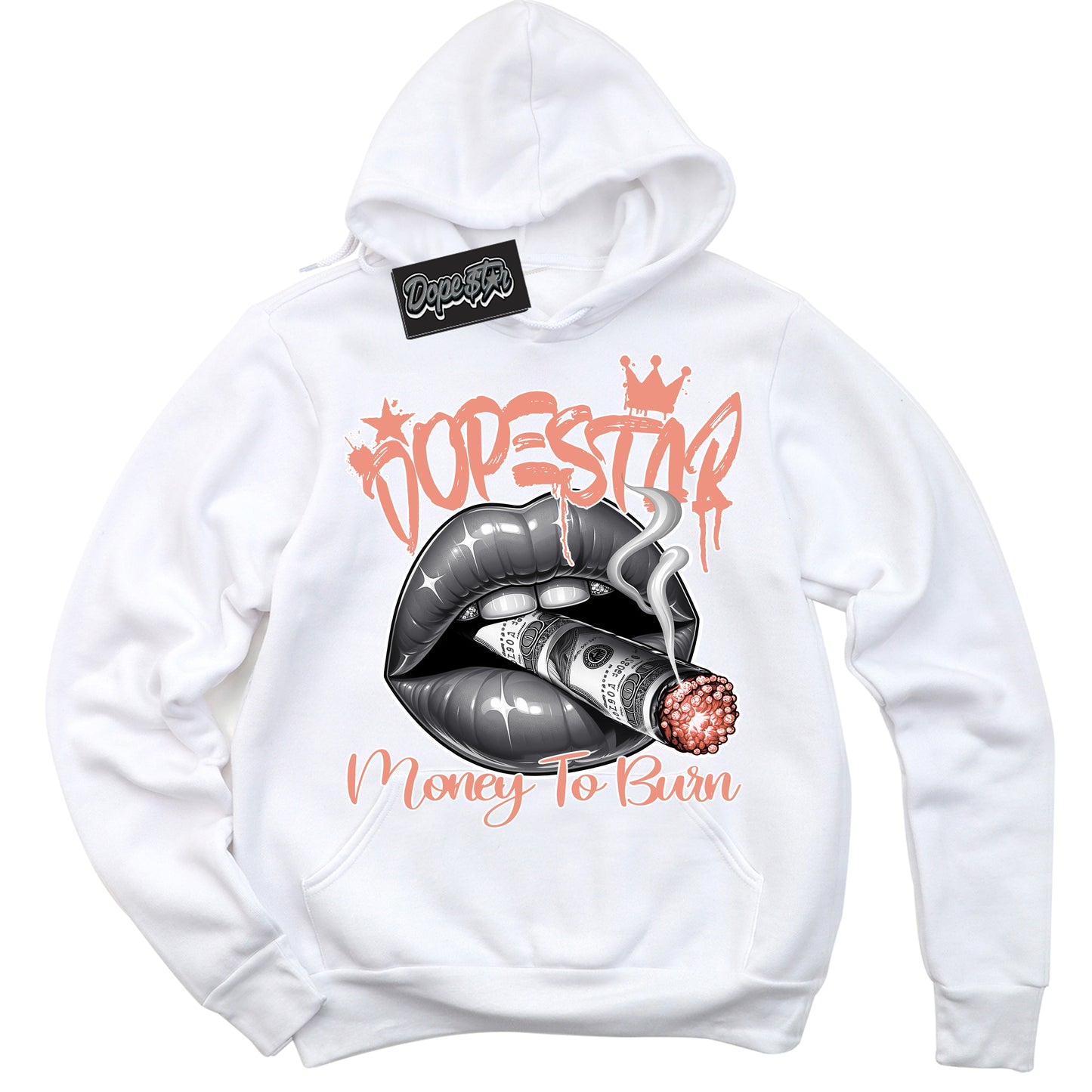 Cool White Hoodie with “Money To Burn” design that Perfectly Matches Light Wild Mango Dunk.
