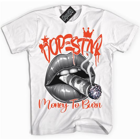 Cool White Shirt with “Money To Burn” design that perfectly matches Cosmic Clay Dunk.
