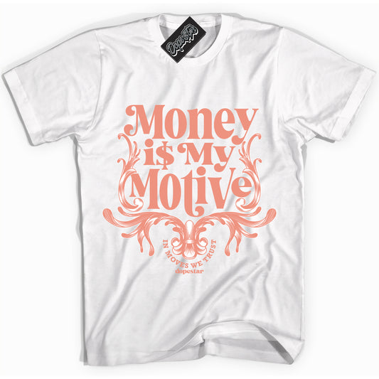 Cool White Shirt with “Money Is My Motive” design that perfectly matches Light Wild Mango Dunk.

