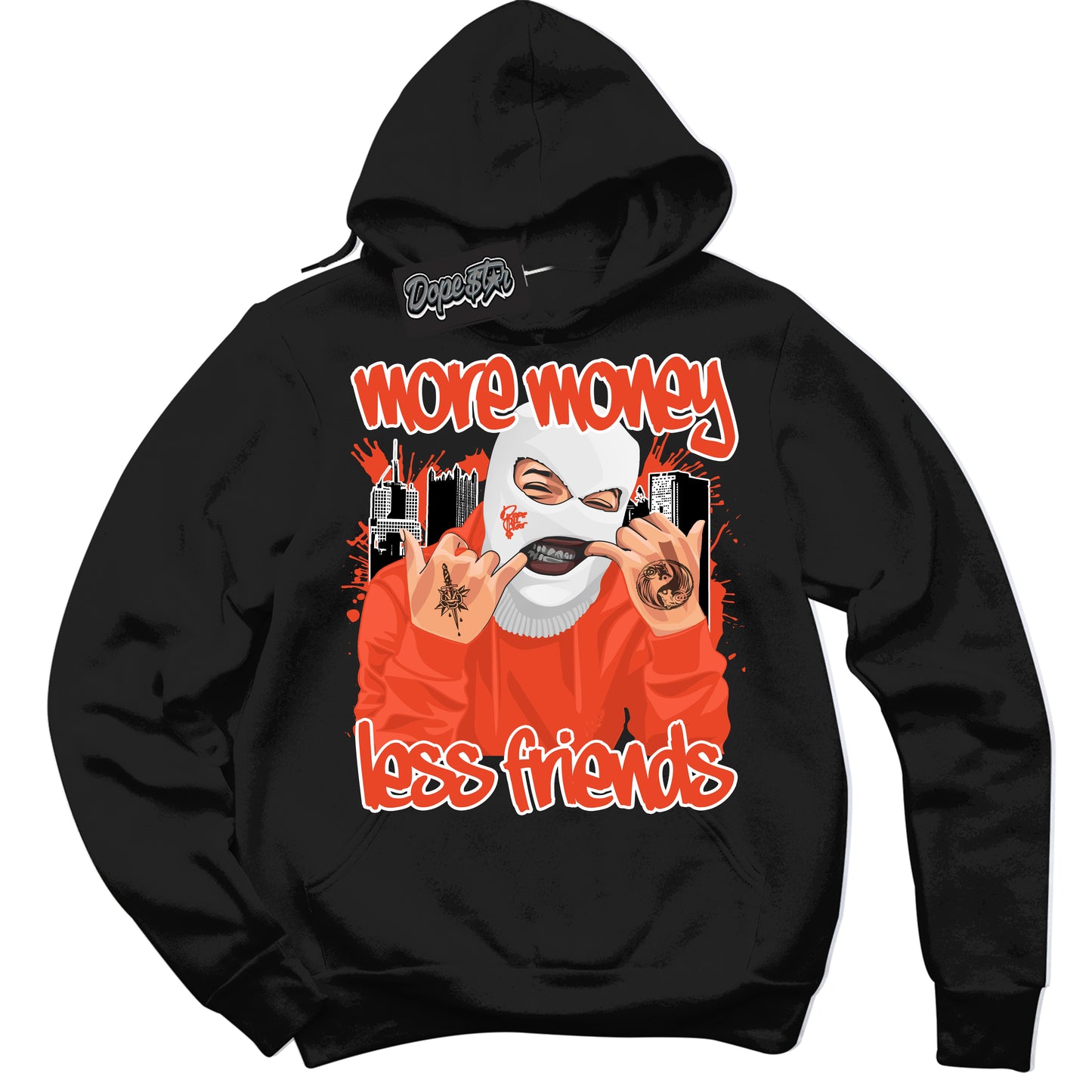 Cool Black Hoodie with “More Money Less Friends” design that Perfectly Matches Cosmic Clay Dunk.