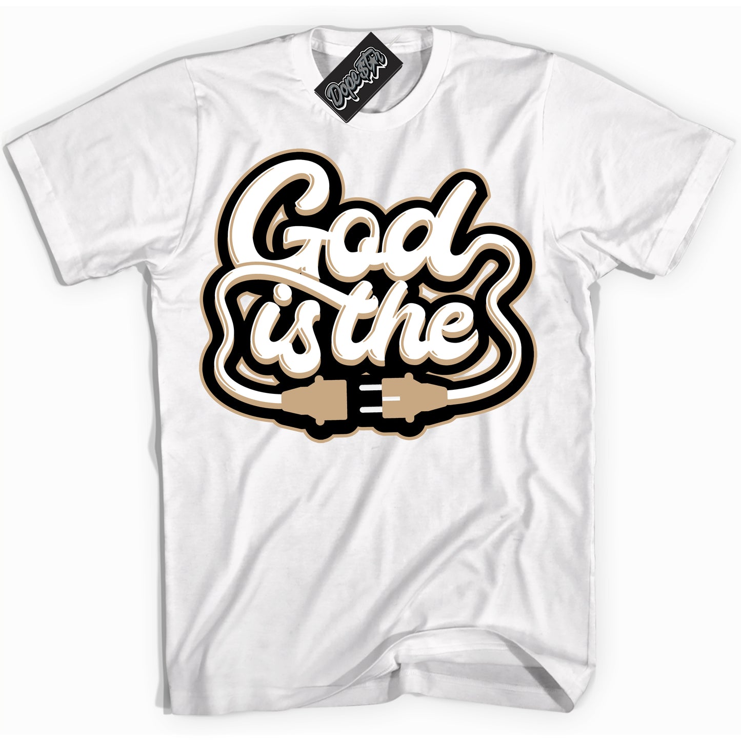 Cool White Shirt with “God Is The” design that perfectly matches Black Anthracite Sesame Dunk.