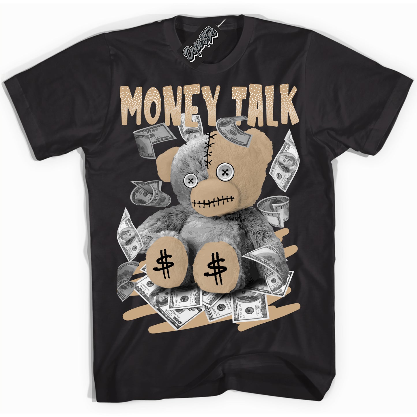 Cool Black Shirt with “Money Talk Bear” design that perfectly matches Black Anthracite Sesame Dunk.