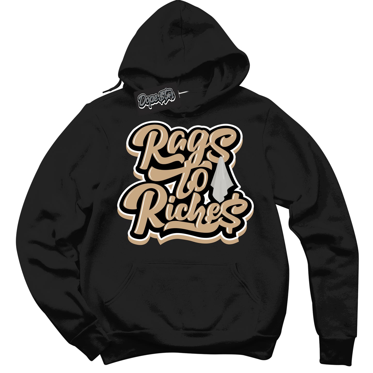 Cool Black Hoodie with “Rags To Riches” design that Perfectly Matches Black Anthracite Sesame Dunk.