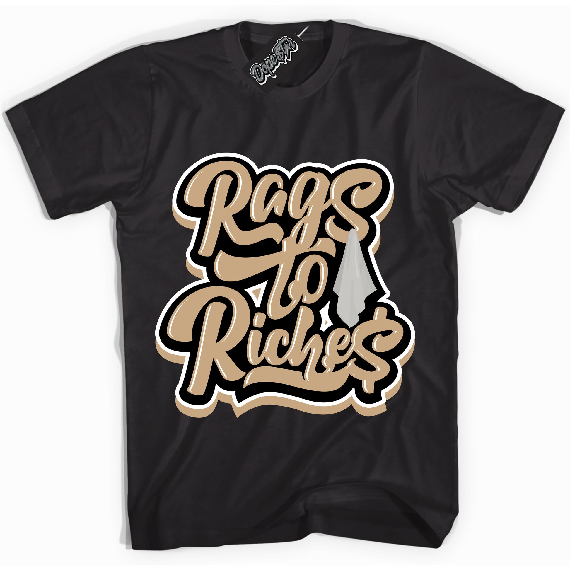 Cool Black Shirt with “Rags To Riches” design that perfectly matches Black Anthracite Sesame Dunk.