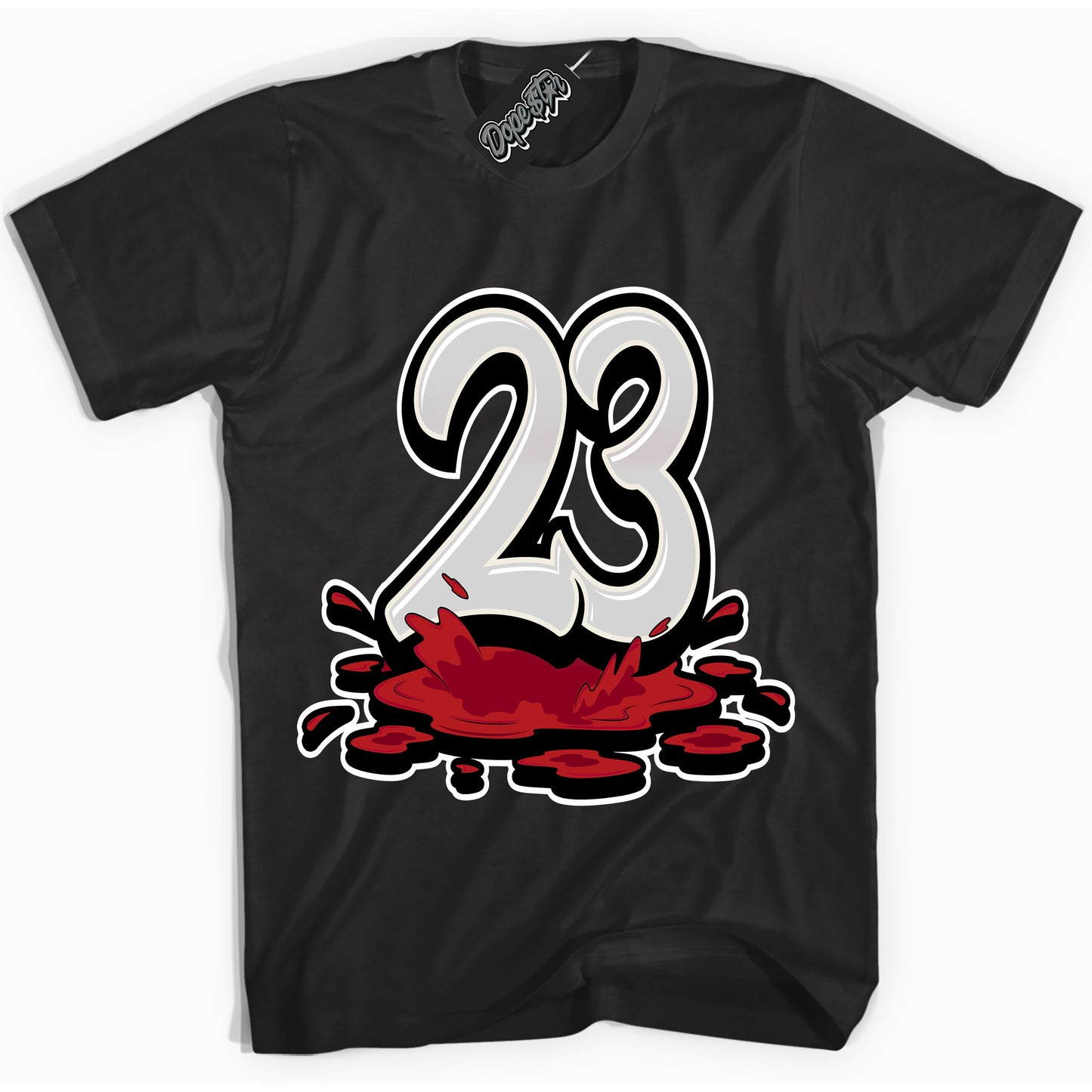 Cool Black Shirt with “23 Melting” design that perfectly matches Black Dragon Red Dunk.