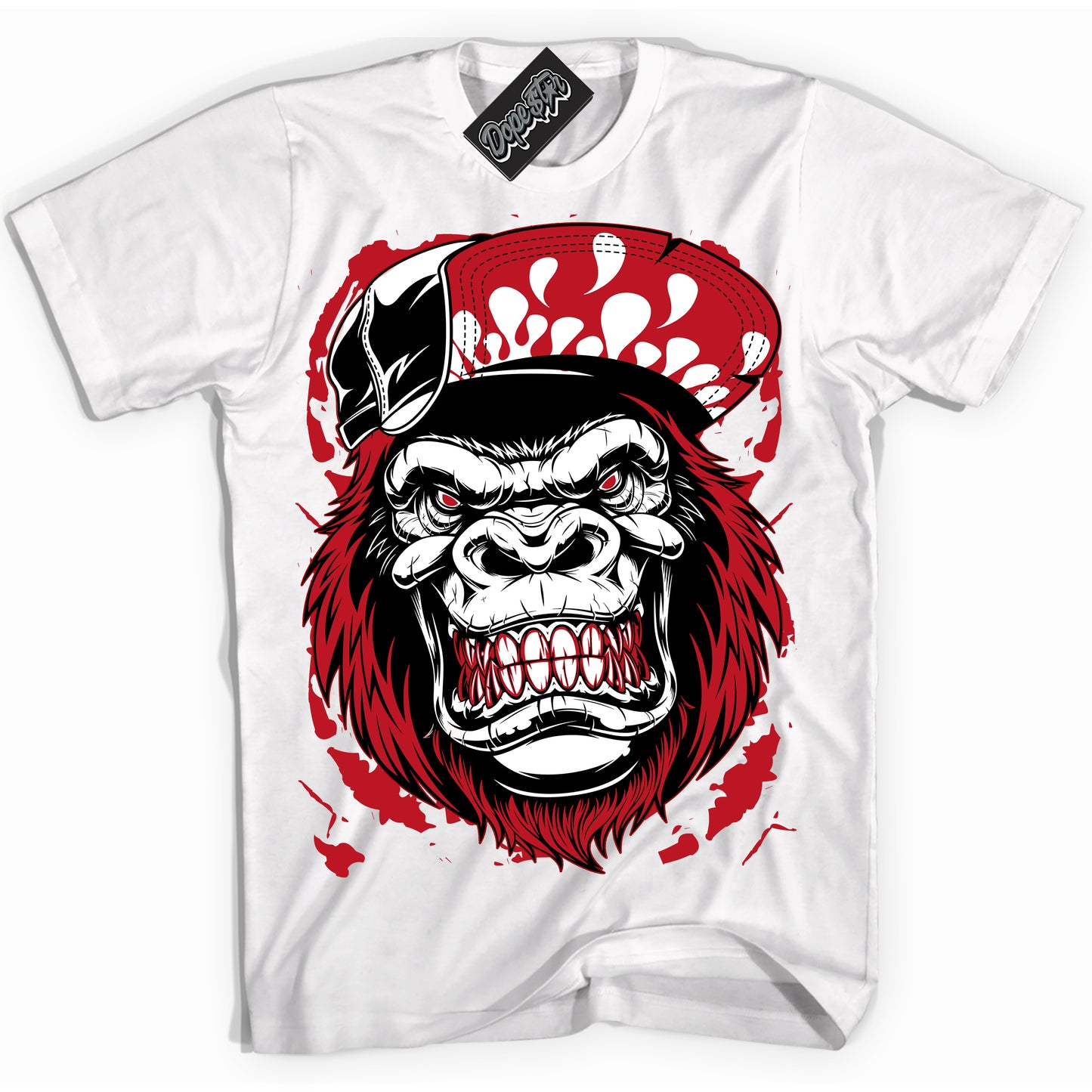 Cool White Shirt with “Gorilla Beast” design that perfectly matches Black Dragon Red Dunk.