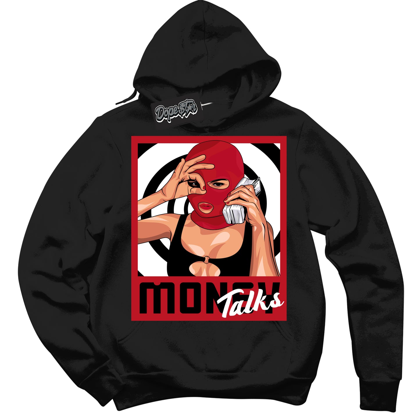 Cool Black Hoodie with “Money Talks” design that Perfectly Matches Black Dragon Red Dunk.