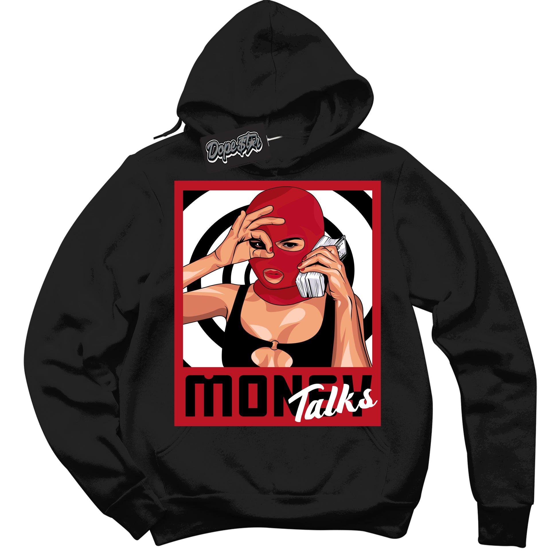 Cool Black Hoodie with “Money Talks” design that Perfectly Matches Black Dragon Red Dunk.