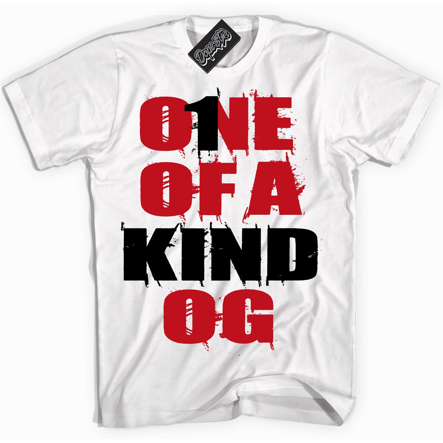 Cool White Shirt with “One Of A Kind” design that perfectly matches Black Dragon Red Dunk.