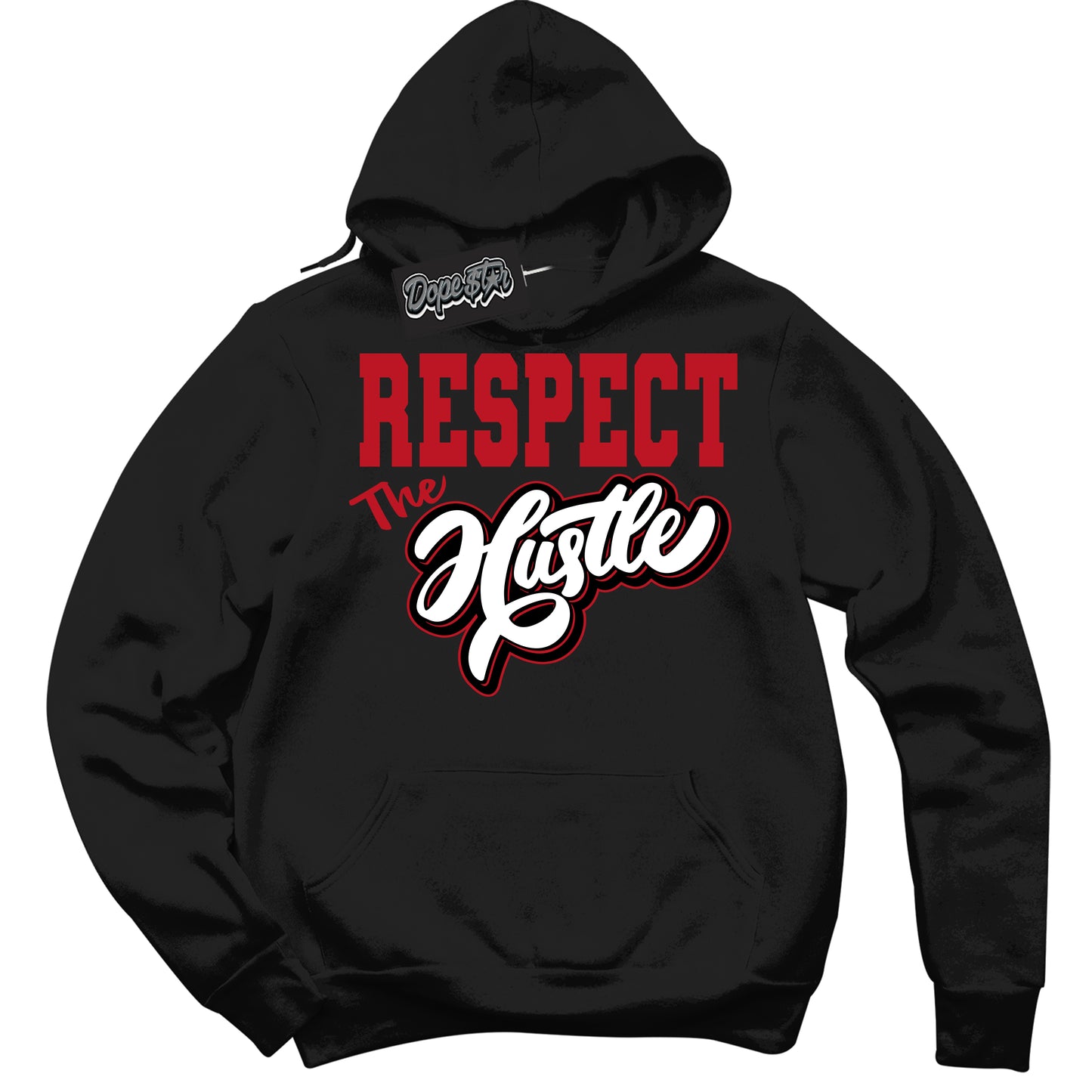 Cool Black Hoodie with “Respect The Hustle” design that Perfectly Matches Black Dragon Red Dunk.
