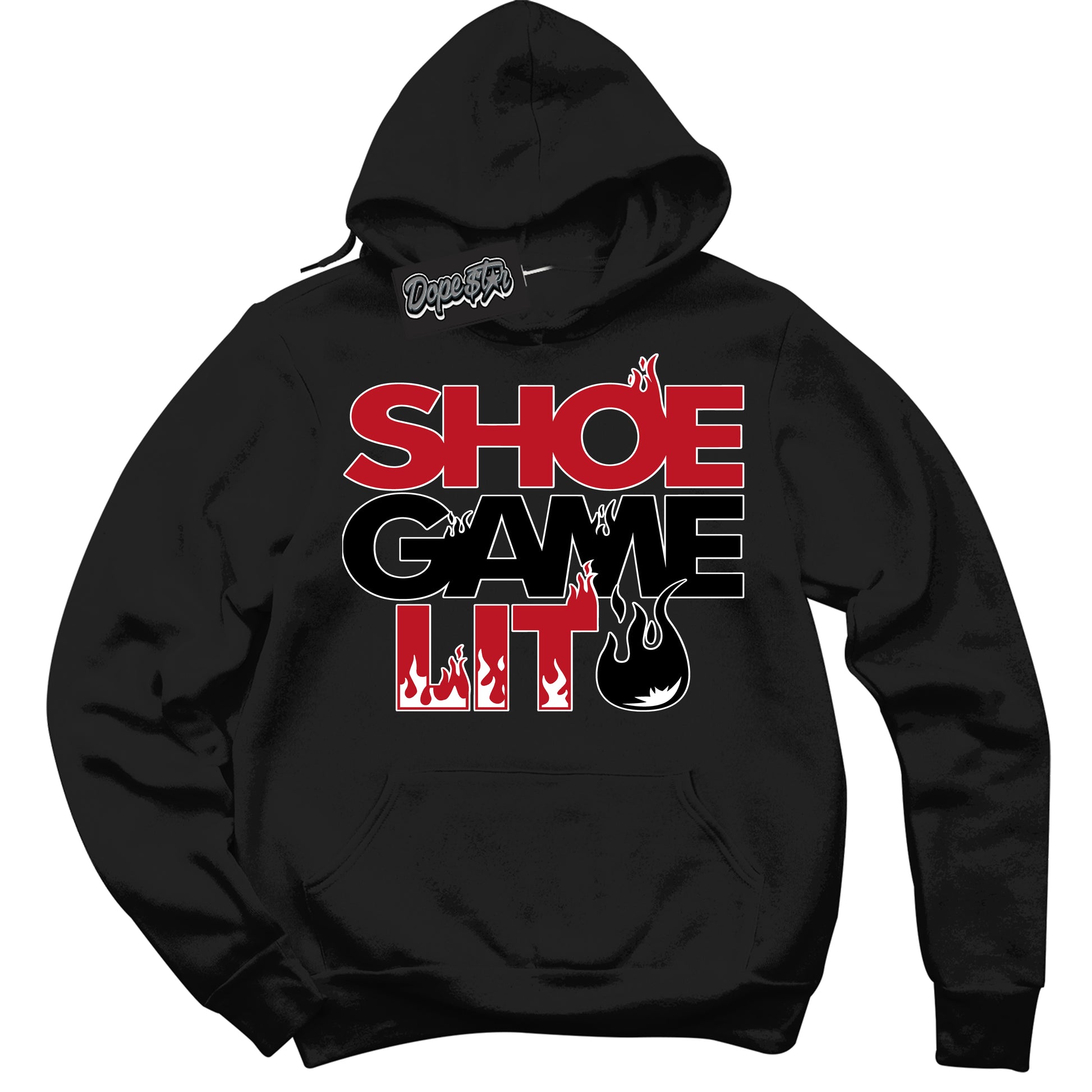 Cool Black Hoodie with “Shoe Game Lit” design that Perfectly Matches Black Dragon Red Dunk.