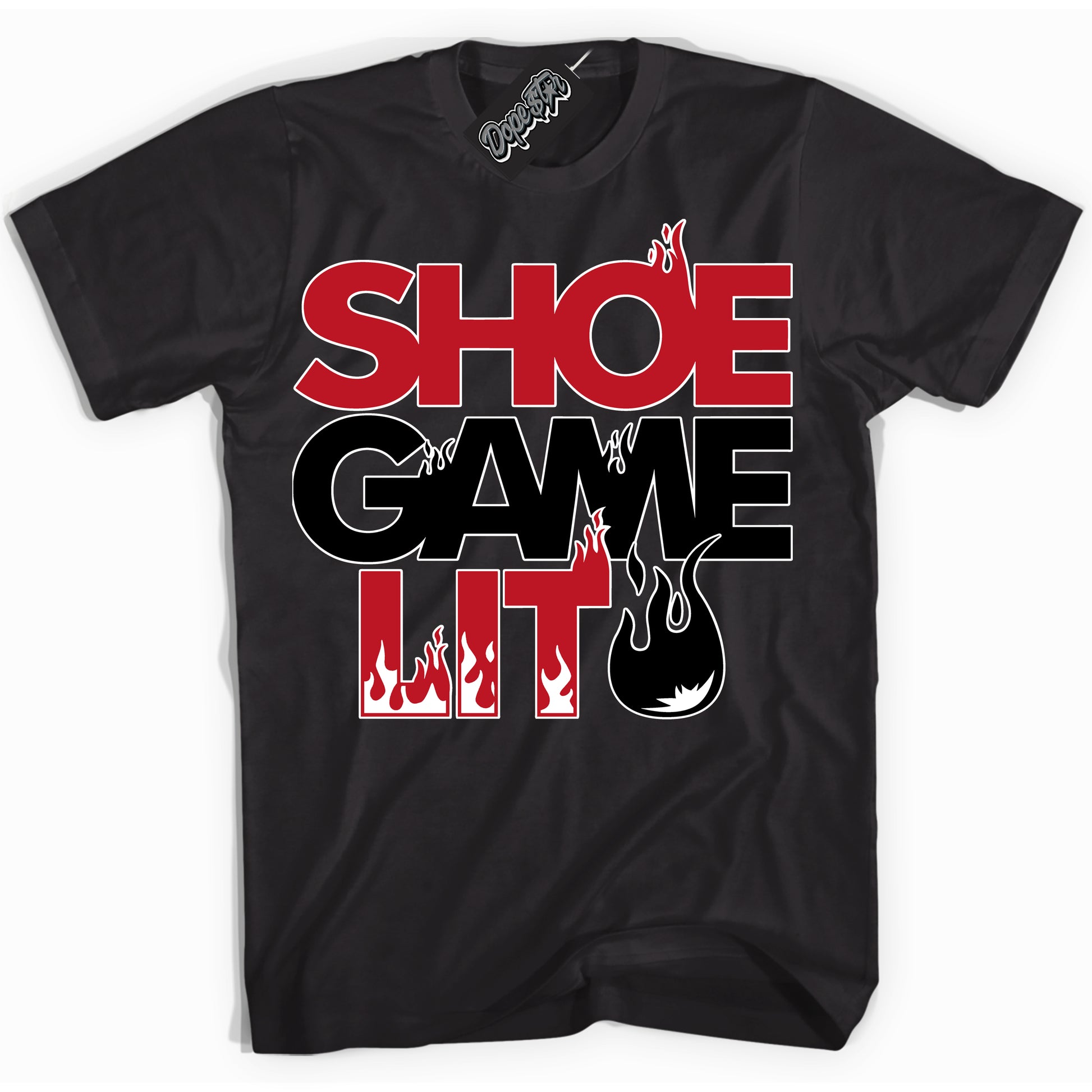 Cool Black Shirt with “Shoe Game Lit” design that perfectly matches Black Dragon Red Dunk.