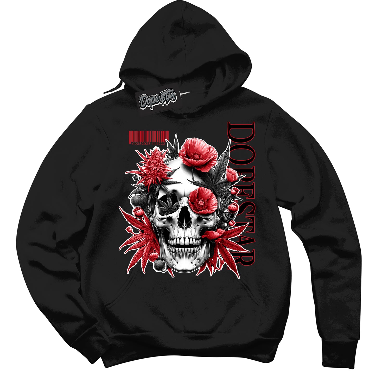 Cool Black Hoodie with “Skull Poppies” design that Perfectly Matches Black Dragon Red Dunk.
