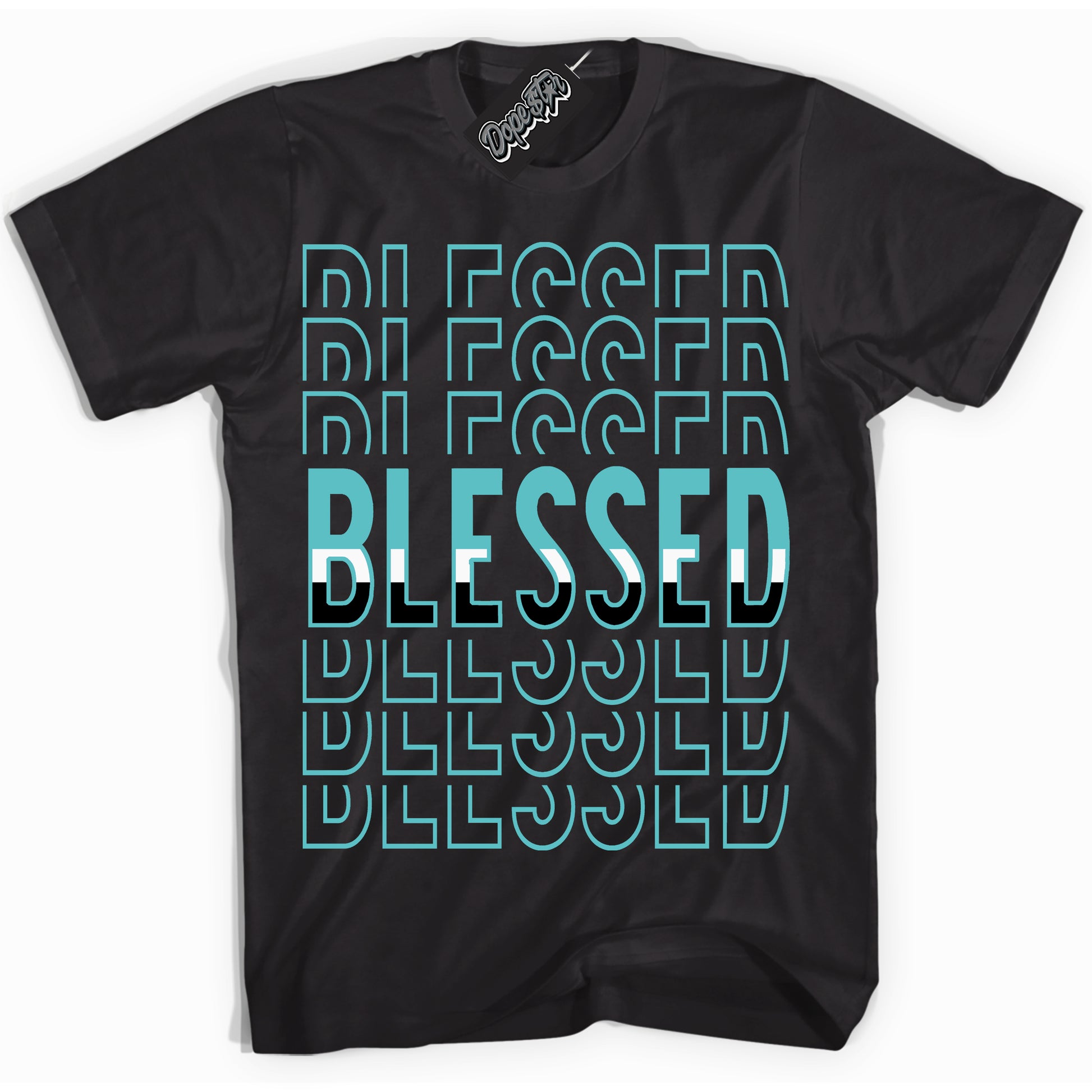 Cool Black Shirt with “Blessed Stacked” design that perfectly matches Black Dusty Cactus Dunk.

