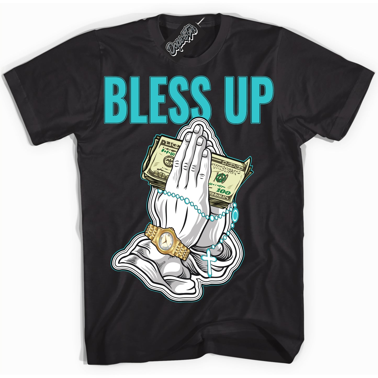 Cool Black Shirt with “Bless Up” design that perfectly matches Black Dusty Cactus Dunk.
