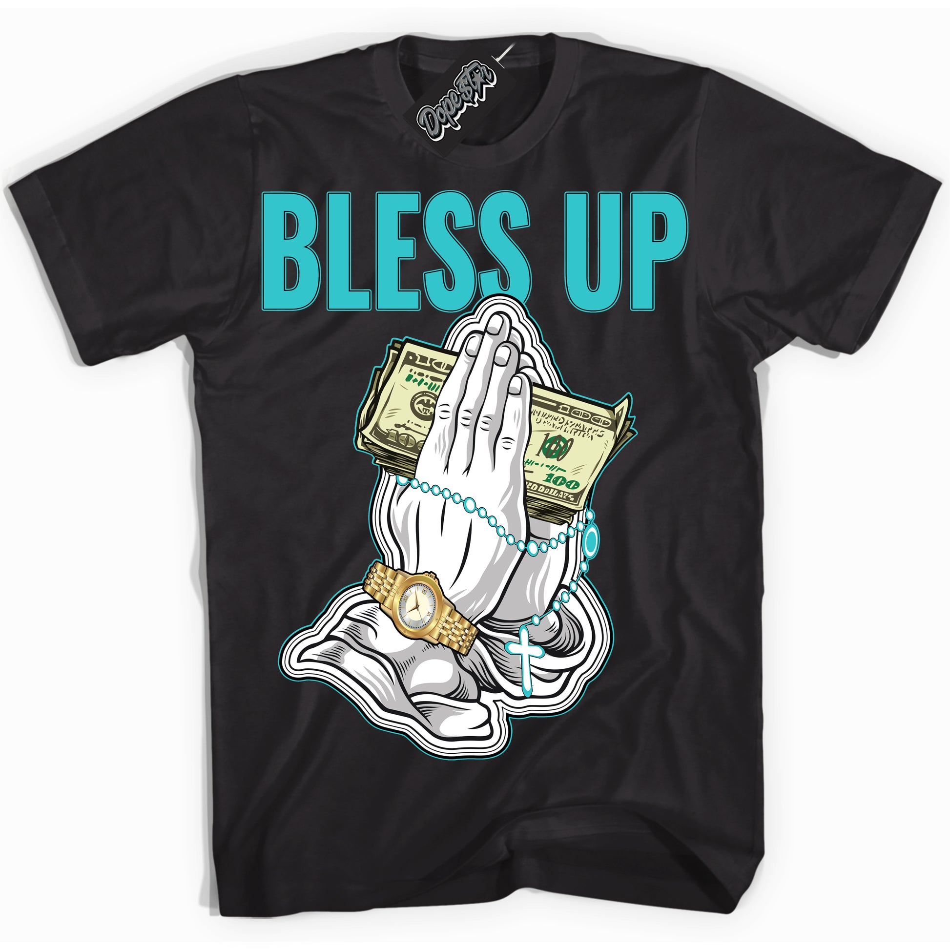 Cool Black Shirt with “Bless Up” design that perfectly matches Black Dusty Cactus Dunk.
