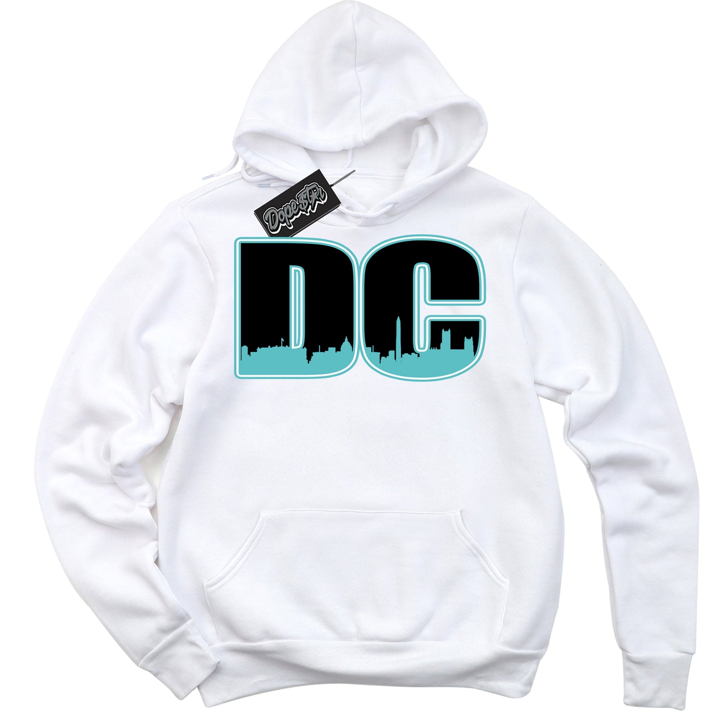 Cool White Hoodie with “DC” design that Perfectly Matches Black Dusty Cactus Dunk.
