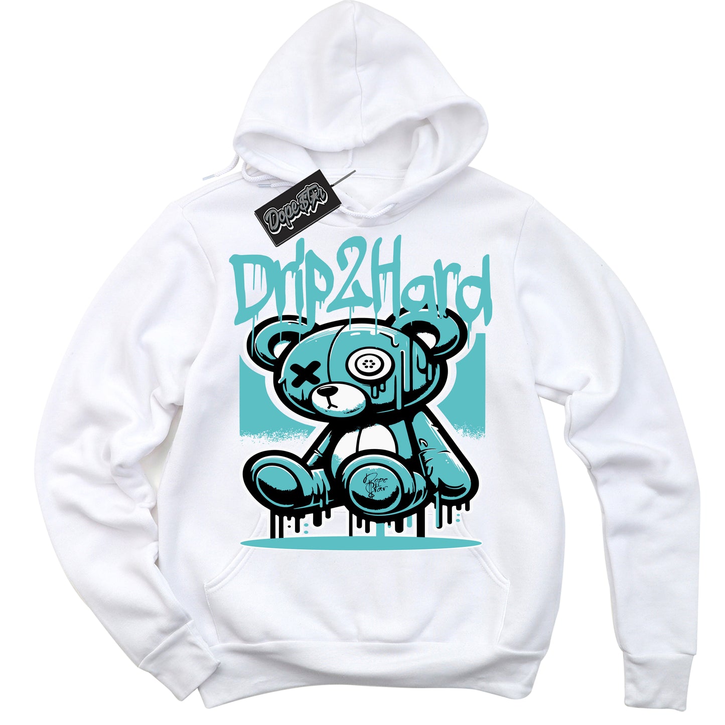 Cool White Hoodie with “Drip 2 Hard” design that Perfectly Matches Black Dusty Cactus Dunk.

