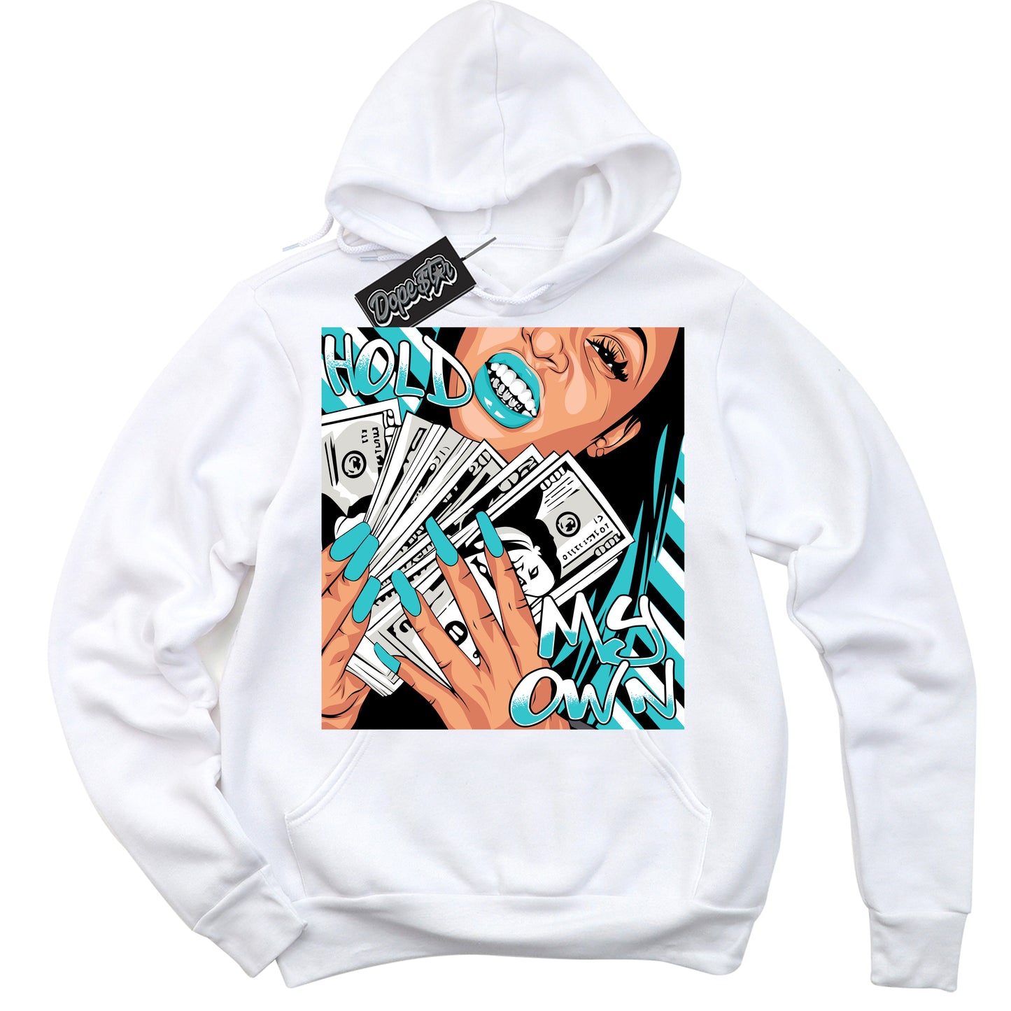 Cool White Hoodie with “Hold My Own” design that Perfectly Matches Black Dusty Cactus Dunk.
