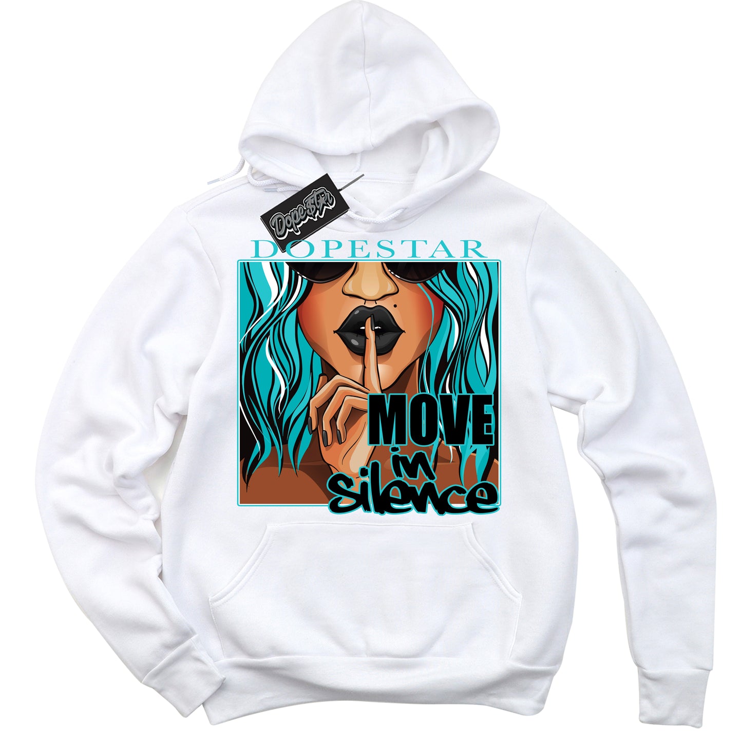 Cool White Hoodie with “Move In Silence” design that Perfectly Matches Black Dusty Cactus Dunk.
