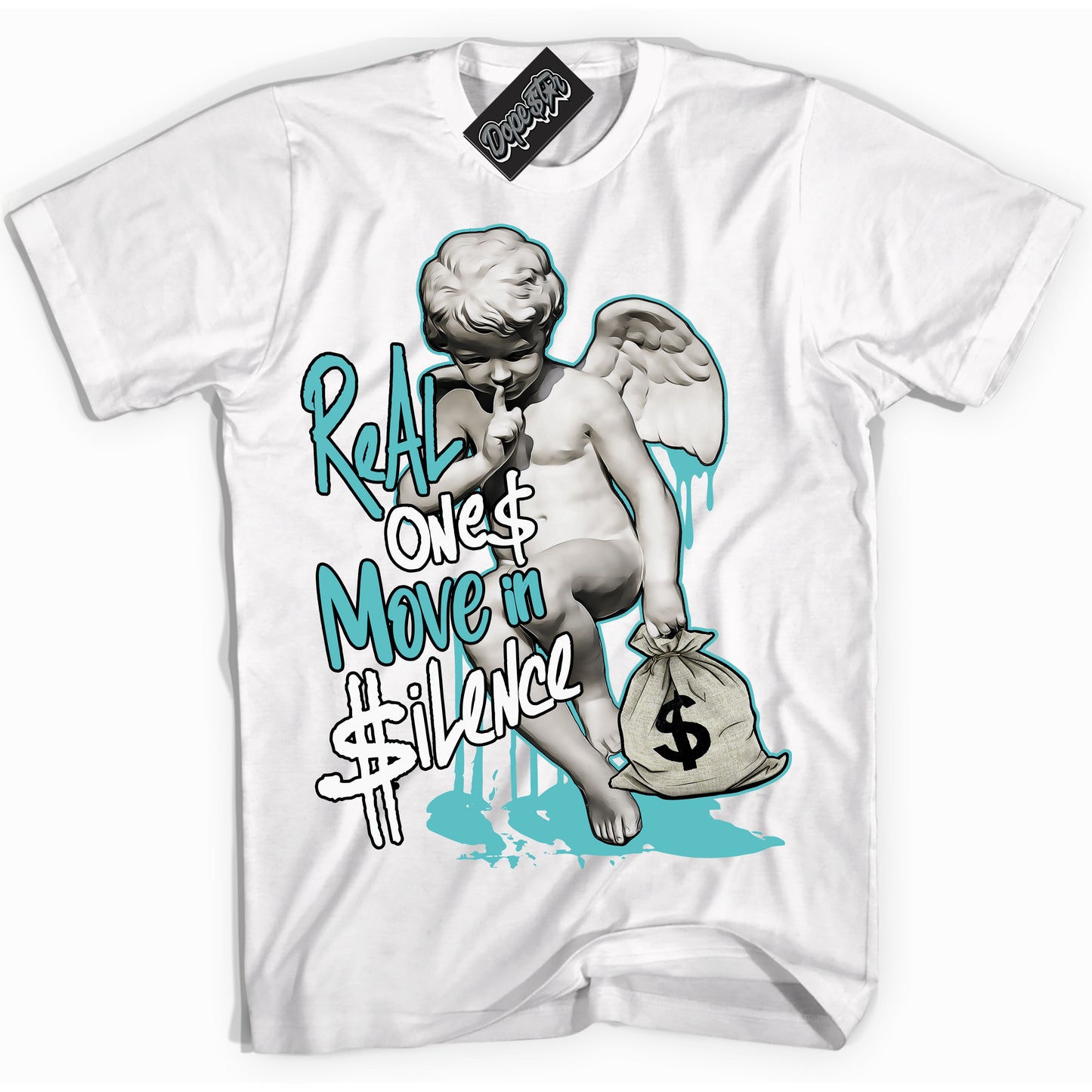 Cool White Shirt with “Real Ones Cherub” design that perfectly matches Black Dusty Cactus Dunk.
