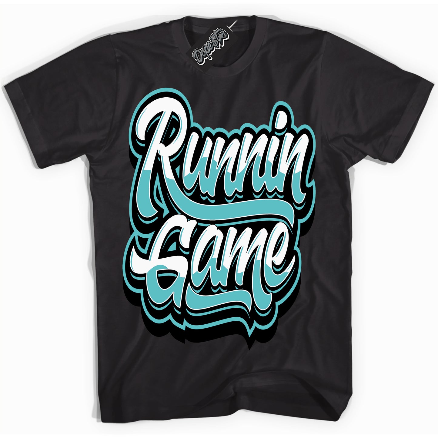 Cool Black Shirt with “Running Game” design that perfectly matches Black Dusty Cactus Dunk.
