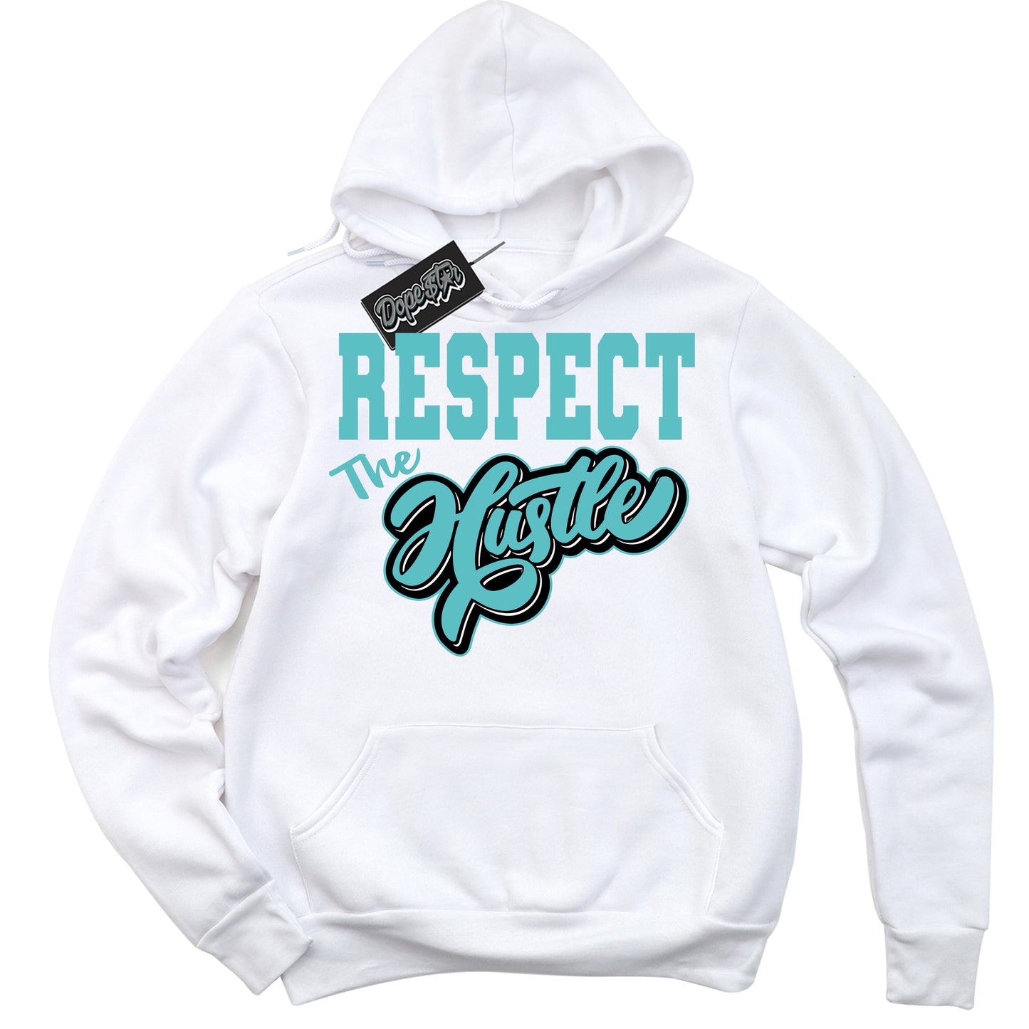 Cool White Hoodie with “Respect The Hustle” design that Perfectly Matches Black Dusty Cactus Dunk.
