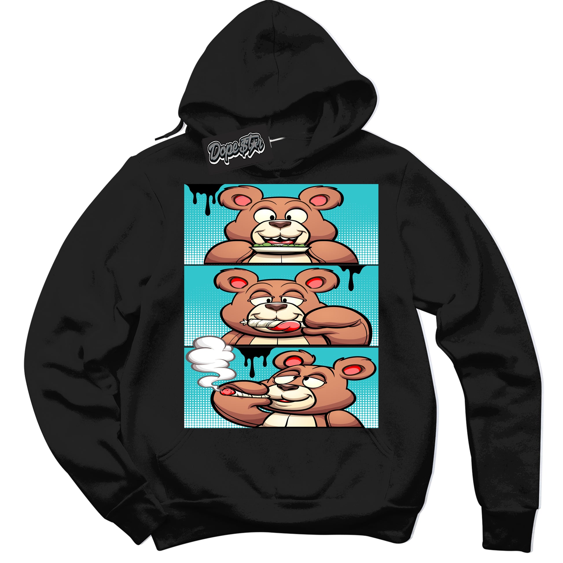 Cool Black Hoodie with “Roll It Lick It Smoke It Bear” design that Perfectly Matches Black Dusty Cactus Dunk.
