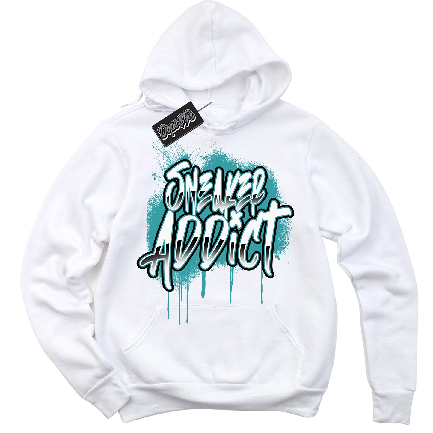 Cool White Hoodie with “Sneaker Addict” design that Perfectly Matches Black Dusty Cactus Dunk.
