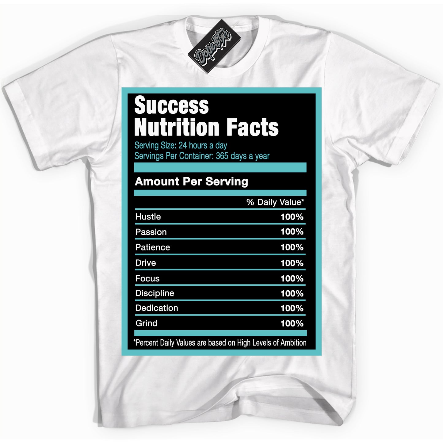 Cool White Shirt with “Success Nutrition” design that perfectly matches Black Dusty Cactus Dunk.
