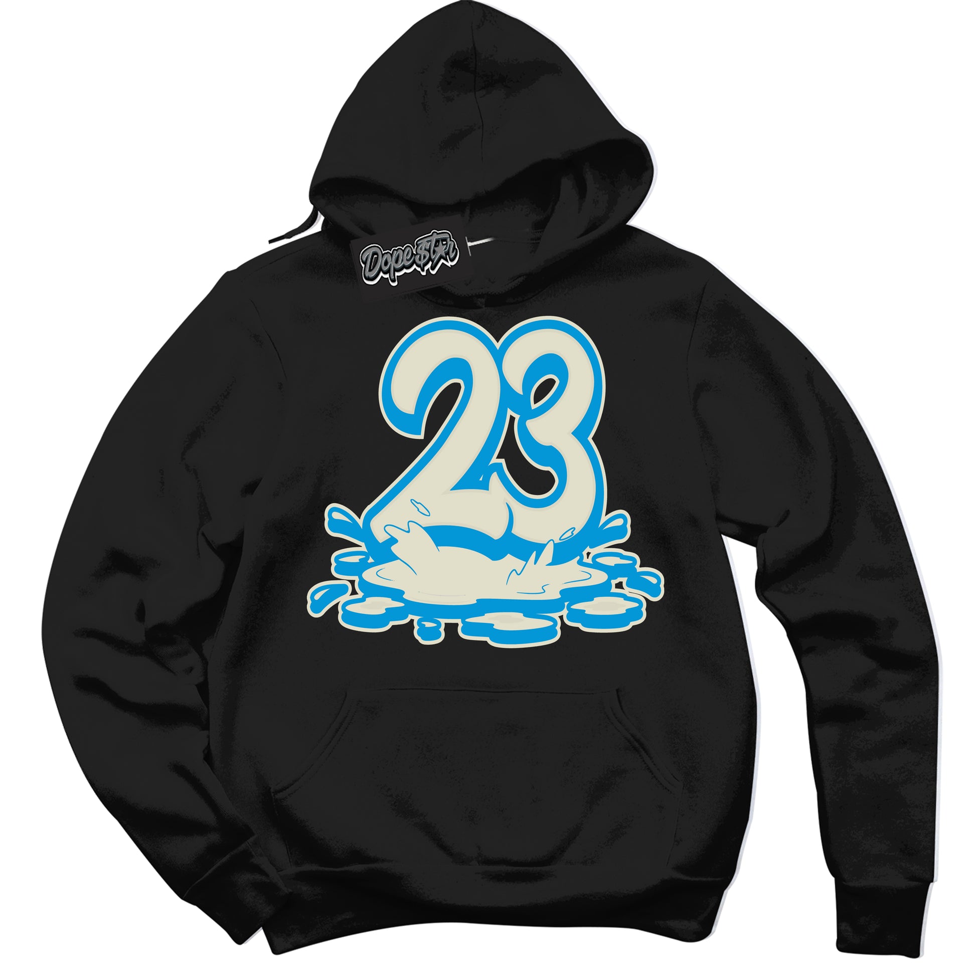 Cool Black Hoodie with “23 Melting” design that Perfectly Matches Coconut Milk University Blue Dunk.
