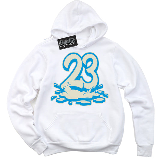 Cool White Hoodie with “23 Melting” design that Perfectly Matches Coconut Milk University Blue Dunk.

