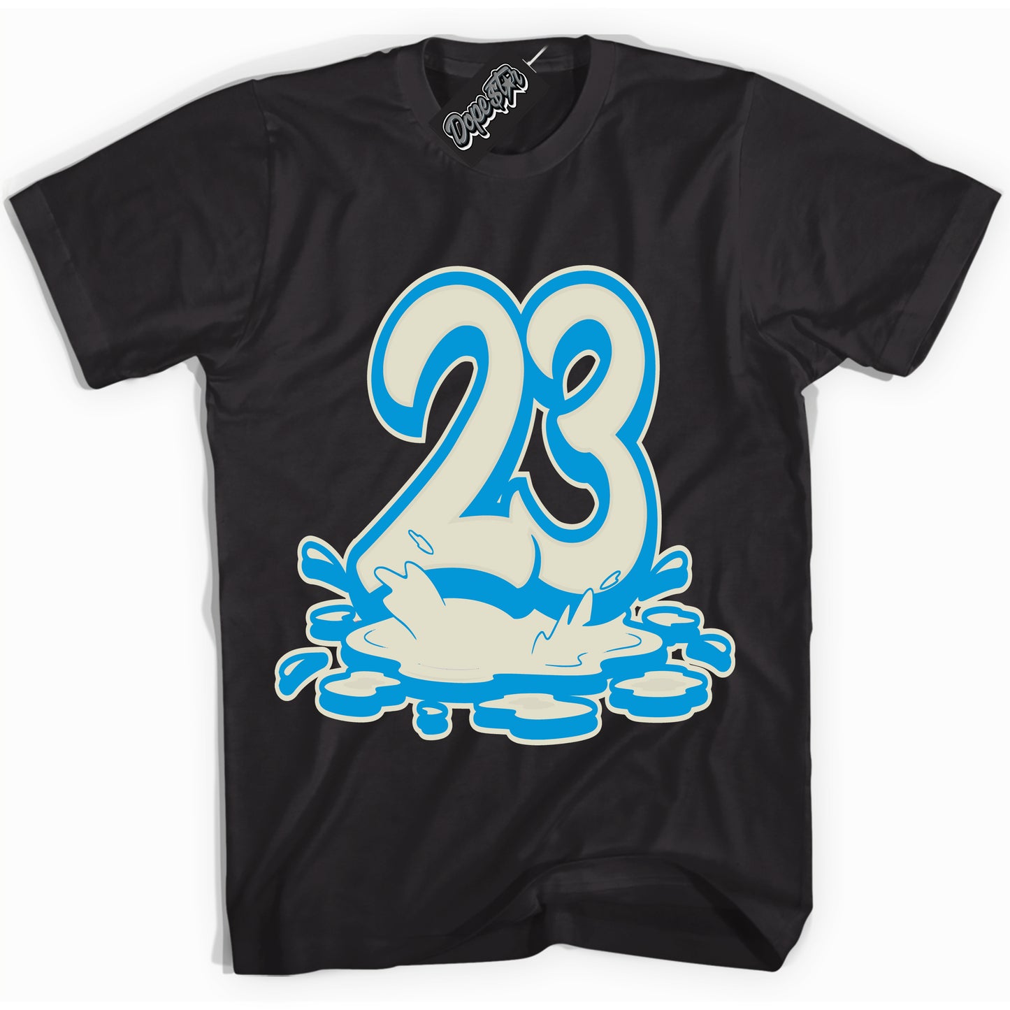 Cool Black Shirt with “23 Melting” design that perfectly matches Coconut Milk University Blue Dunk.
