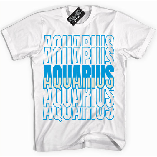 Cool White Shirt with “Aquarius” design that perfectly matches Coconut Milk University Blue Dunk.
