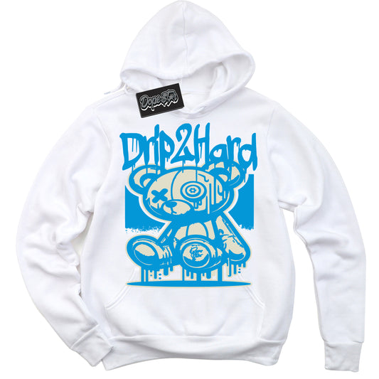 Cool White Hoodie with “Drip 2 Hard” design that Perfectly Matches Coconut Milk University Blue Dunk.
